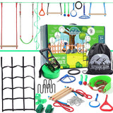 Ninja Warrior Obstacle Course for Kids – 2 x 65ft Slackline with 13 Obstacles, Weatherproof, Adjustable Difficulty, Safe Setup on Trees or Posts, Supports Up to 880lbs, Fun Outdoor Ninja Training Outdoor Again