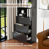 FTZxHKLX Modern Black Bookshelves and Bookcases with Drawers, 6 Tier Tall Bookshelf with Drawers, Industrial Wood Bookcase, Floor Standing Display Case with Storage,Living Room,Office FTZxHKLX