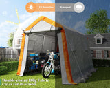 AMERLIFE 8x10x8 FT Heavy Duty Portable Shed Storage Shelter, Outdoor Storage Shed with 4 Waterproof Windows & Roll-up Zipper Door, Carport for Motorcycle, Bike, Grey AMERLIFE