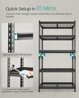 SONGMICS 5-Tier Storage Shelves, Heavy-Duty Garage Shelving, Adjustable Shelving Unit, Steel Shelf, Boltless Assembly, for Garage, Shed, 2,250 lb Load, 18 x 36 x 72 Inches, Ink Black UGLR453B01 SONGMICS