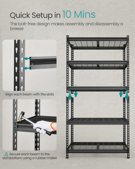 SONGMICS 5-Tier Storage Shelves, Heavy-Duty Garage Shelving, Adjustable Shelving Unit, Steel Shelf, Boltless Assembly, for Garage, Shed, 2,250 lb Load, 18 x 36 x 72 Inches, Ink Black UGLR453B01 SONGMICS