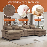 ONEMMLION U Shaped Cloud Couch Sectional Sofa, 124" Comfy Fluffy Chenille Brown Sectional Couches for Living Room with Double Chaise Lounge, Modern Modular Sofa with Central Console USB Port ONEMMLION