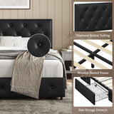 Yaheetech Full Bed Frame Upholstered Bed Frame with Adjustable Diamond Button-Tufted Headboard/3 Drawers Storage, Queen Platform Bed/Strong Wooden Slats, Black Full Bed Yaheetech