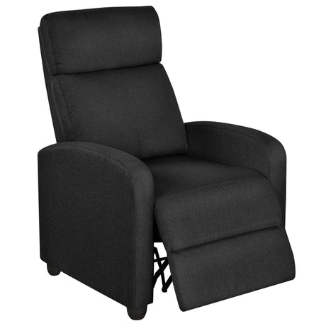 Topeakmart Fabric Recliner Sofa Push Back Recliner Chair Adjustable Modern Single Reclining Chair Upholstered Sofa with Pocket Spring Living Room Bedroom Home Theater Matte Black Topeakmart