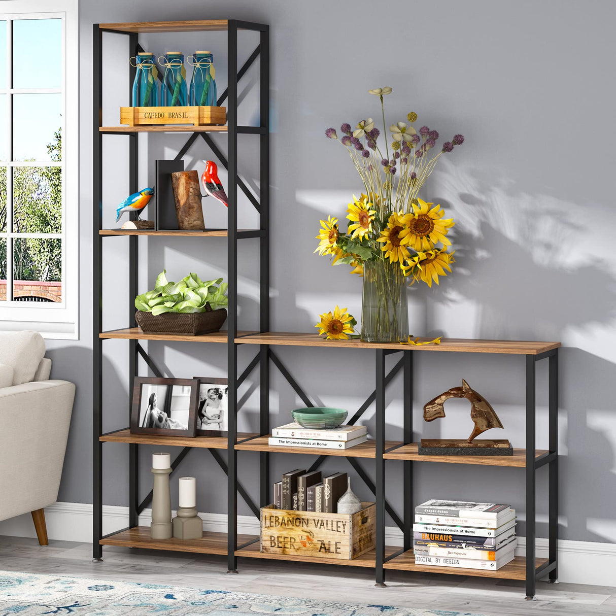LITTLE TREE Modern Reversible 9 Shelves Bookshelves Cube Bookcase 6-Tier Display Open Shelf for Living Room LITTLE TREE