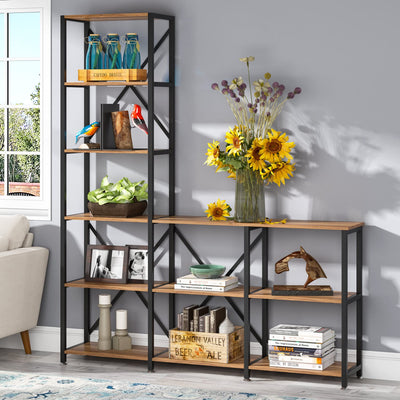 Rustic Industrial Ladder Bookshelf with 6-Tier Storage - Tribesigns Corner Etagere Bookcase