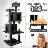 TSCOMON 58.5inch Large Cat Tree Tower Condo for Indoor Cats, Soft Plush Multi-Level Climbing Tree Cat House with 1 360° Rotating Cat Cave, Scratching Post, More Entrance/Exit, Sisal Rope, Grey Black TSCOMON