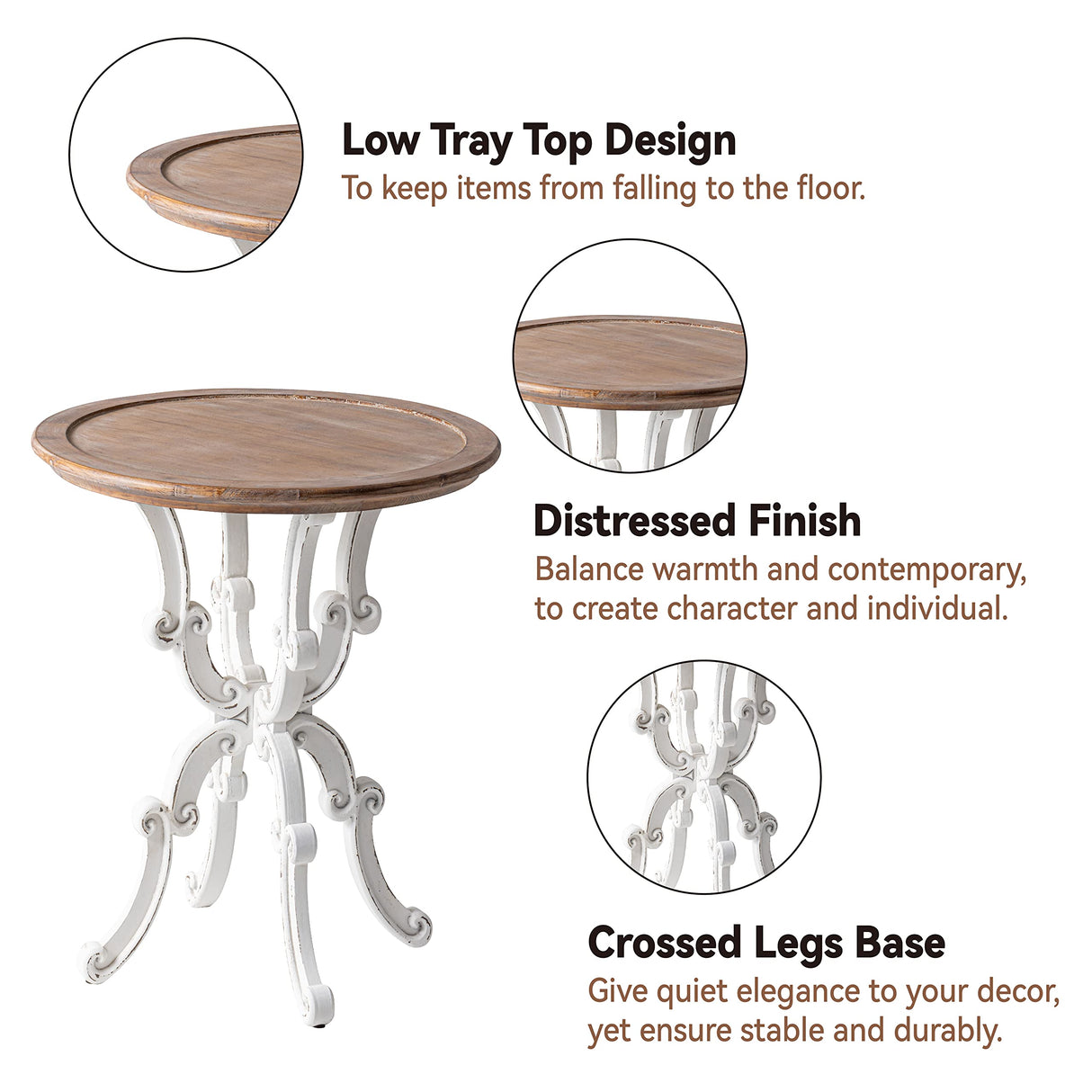 LONYKE Rustic Accent End Table, Farmhouse Side Table with Natural Top for Family, Dining or Living Room, Handcrafted Finish, White LONYKE