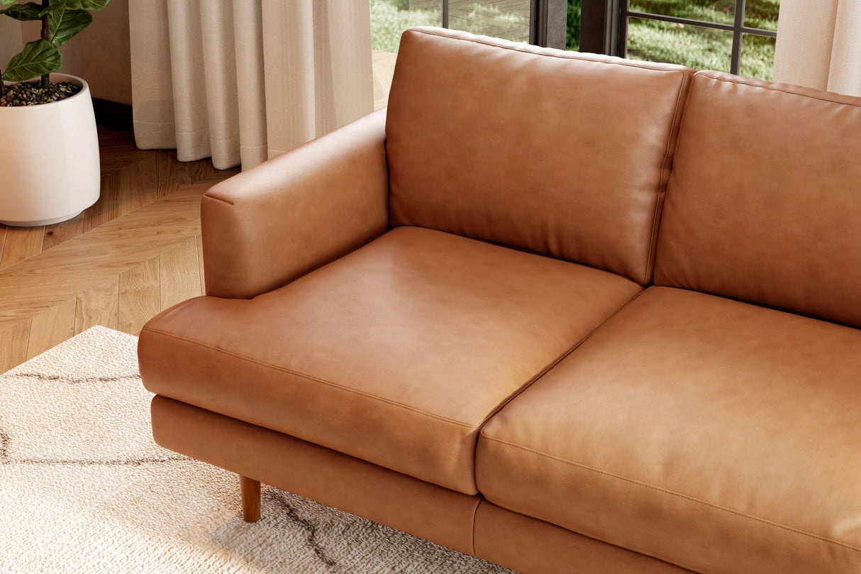 Valencia Grosseto 87” Cognac Tan Brown 3 Seater Full Leather Sofa | Mid Century Italian Nappa Leather Couch for Living Room Furniture | Double Stitched Seams, Removable Cushions VALENCIA THEATER SEATING