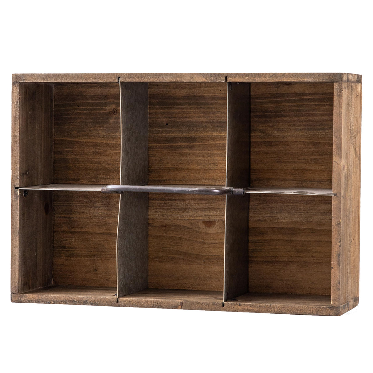 Sintosin Farmhouse Wooden Crates for Decor 15 X 10 inches, Distressed Wood and Galvanized Storage Crates for Crafts, Rustic Wooden Baskets for Gifts, Wood Crates for Display, 6 Individual Slots Sintosin