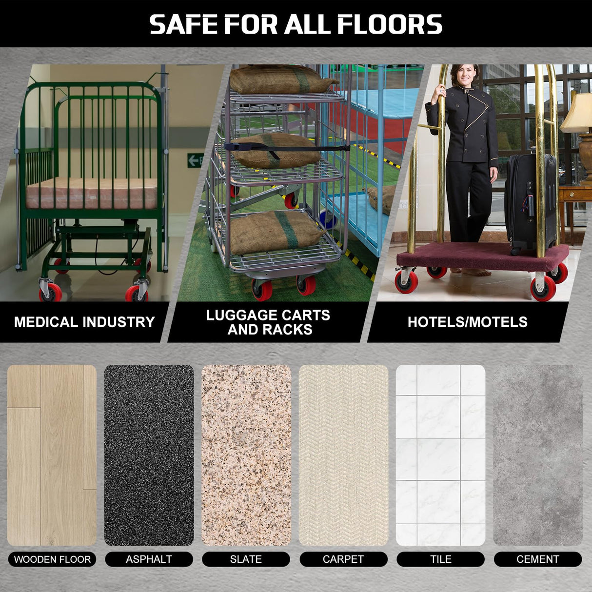 ZDNEY 5 Inch Polyurethane Caster Wheels- Polyurethane on Polyolefin Core Wheel with Double Roller Bearing, Casters Set of 4 Heavy Duty with 4000 lbs Capacity, Use for Handling, Industrial Trolleys ZDNEY