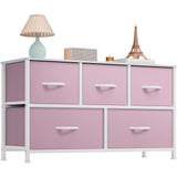 YITAHOME Wide Storage Tower with 5 Drawers - Fabric Dresser, Organizer Unit for Bedroom, Living Room, Closets & Nursery - Sturdy Steel Frame, Easy Pull Fabric Bins & Wooden Top (Pink) YITAHOME