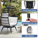 Murago Oversized 360 Swivel Rattan Egg Chair for Adult, Indoor Outdoor Patio Large Wicker Egg Chair with overstuffed Cushions, 440lb Weight Capacity, Black Rattan with Beige Cushion Murago