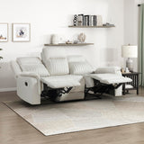 Lexicon Manual Double Reclining Sofa, Polished Microfiber Upholstered 3 Seater Manual Sofa Recliner for Living Room, Wall Hugger, Easy Assembly, Beige Lexicon
