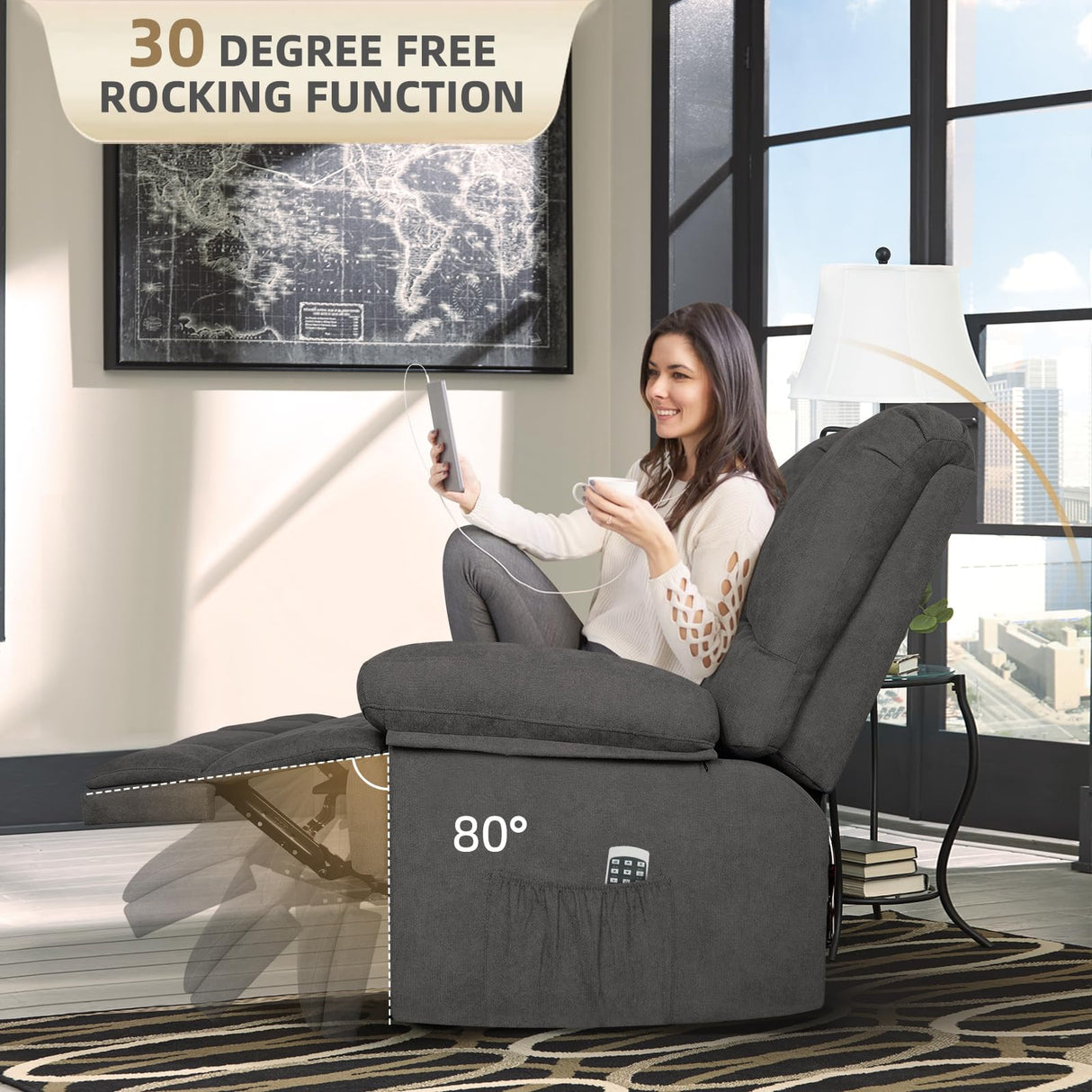 LPFLPF Oversized Recliner Chair,Wide Manual Recliner,Lounge Chair for Living Room,Theater Seating for Big Man, Grey LPFLPF