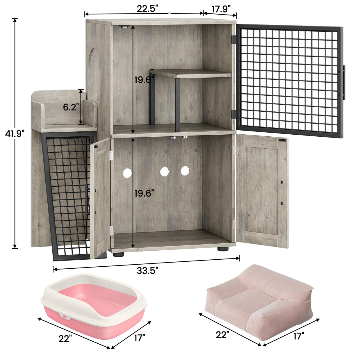 IDEALHOUSE Modern Cat Litter Box Enclosure with Platform, Double Layer Hidden Litter Box, Indoor Washroom, Villa Cat House with Ladder, 33.5" l x 17.9" w x 41.9" h,Grey IDEALHOUSE