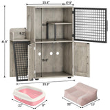 IDEALHOUSE Modern Cat Litter Box Enclosure with Platform, Double Layer Hidden Litter Box, Indoor Washroom, Villa Cat House with Ladder, 33.5" l x 17.9" w x 41.9" h,Grey IDEALHOUSE