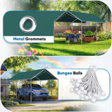 Quictent Carports Replacement Tarp Canopy Top Cover with Bungees Balls, for 10x20 ft Garage Party Tent Shelter - Green, One Roof Only Quictent