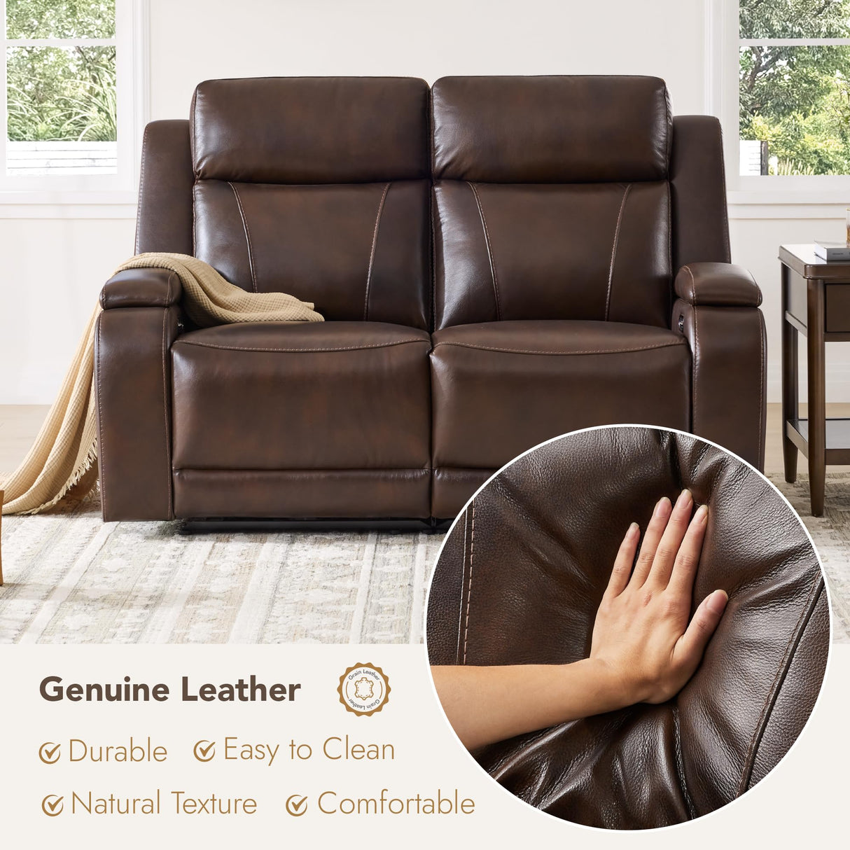 Watson & Whitely Genuine Leather Power Loveseat Recliner Sofa, Zero Gravity Reclining Loveseat with Power Headrest & Hidden Storage, Charging Ports, Dual Recliner Sofas for Living Room, Dark Brown Watson & Whitely