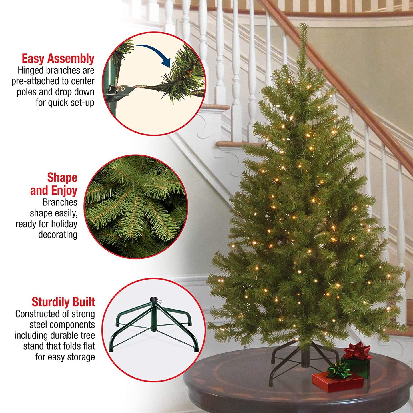 National Tree Company Pre-Lit Artificial Full Christmas Tree, Green, North Valley Spruce, White Lights, Includes Stand, 4.5 Feet