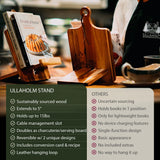 Wood Cookbook Stand for Kitchen Counter - Reversible Wooden Recipe Book Holder Stand with Cooking Measurement Conversion Card - Gift-Ready Adjustable Tablet Cook Book Holder with Charging Cable Slot ULLAHOLM