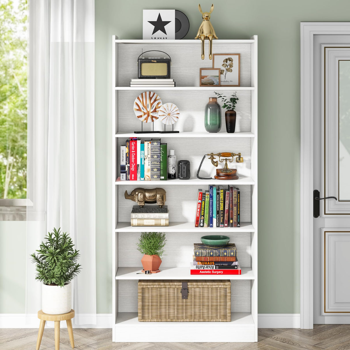 Modern 7-Tier White Bookshelf by Tribesigns - 78-inch Tall Open Library Storage Unit for Home and Office Tribesigns
