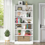 Modern 7-Tier White Bookshelf by Tribesigns - 78-inch Tall Open Library Storage Unit for Home and Office Tribesigns