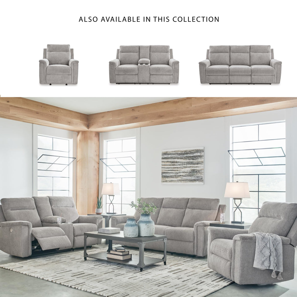 Signature Design by Ashley Barnsana Minimalist Power Reclining Sofa with USB Charging Ports, Light Gray Signature Design by Ashley
