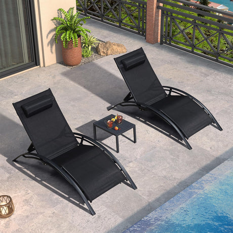 PURPLE LEAF Patio Oversized Chaise Lounge Chair Set with Side Table Pool Adjustable Recliner Chairs for Outside Outdoor Sunbathing Tanning Poolside Lounger PURPLE LEAF