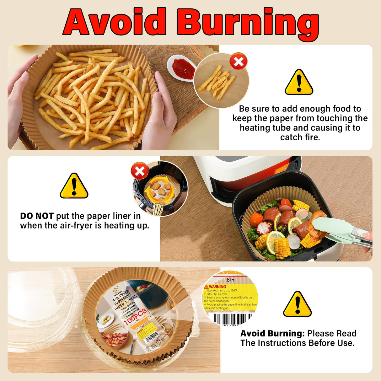 Air Fryer Paper Liners, 100PCS Non-stick Oil Resistant Air Fryer Parchment Paper Liners, 8 Inch Air Fryer Liners Disposable, Round Airfryer Liners for 5-8QT Air fryer, Baking, Roasting Microwave ReLuien