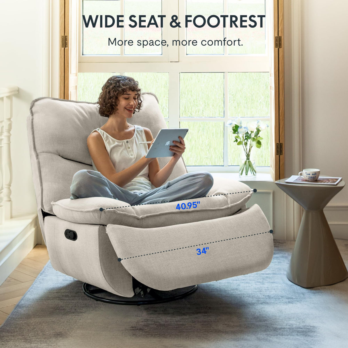 FLEXISPOT XRC7 Swivel Rocker Recliner Chair, 360° Swivel Oversized Armless Recliner with Oeko-TEX Certified Three-Proof Fabric, Award-Winning Design, Gaming Chair for Living Room Gaming Room, White FLEXISPOT