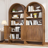 Mid Century Arched Bookcase, 5 Shelf Tall Book Shelf with Doors, 71 Inch Display Case Storage Cabinet, Large Library Arch Bookshelf, Wooden 5 Tier Book Case for Living Room, Office, Brown, Walnut Jluomei