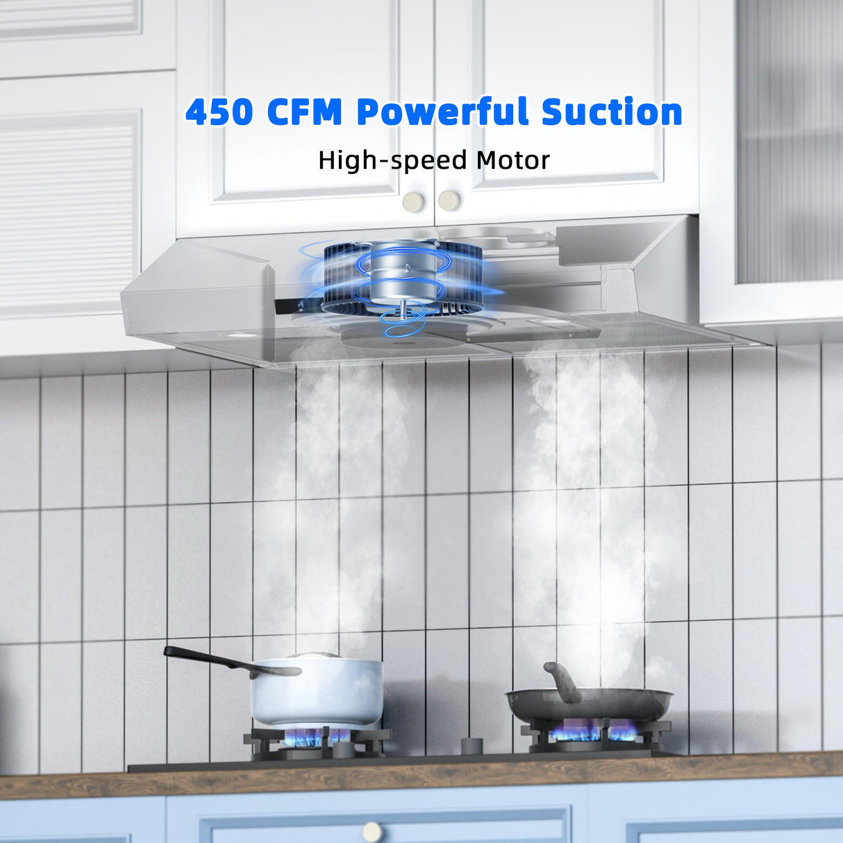 FIREGAS Range Hood 30 Inch Under Cabinet, 450 CFM Ducted/Ductless Kitchen Hood with 3 Speed Fan, Stove Hood Vent with Gesture and Touch Control, Delay Function and LED Lights, Charcoal Filter FIREGAS