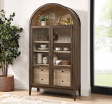 Modway Nolan Tall Arched Storage Display Cabinet in Walnut Light Oak - 74 Inch Arch Bookshelf with Glass Doors, Shelves and Drawers - Modern Accent Cabinet for Living Room, Dining Room Modway
