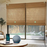 Yoolax Motorized Bamboo Roman Shade Half-Shading Classic Fold Smart Blind Compatible with Alexa & Google Home, Remote Control Electric Window Shade Customize (Bamboo Wide Light Brown) Yoolax