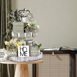 Two Tiered Tray with 11 Pcs Wooden Signs, Farmhouse Tiered Tray Decor Set Rustic Wood Home Kitchen Table Stand Decor Decorative Table Shelf Centerpiece(Stylish Style) Patelai