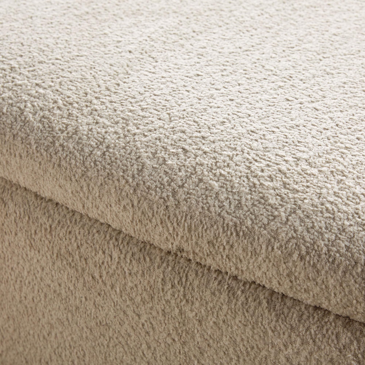 Walker Edison Linley Contemporary Large Storage Bouclé Ottoman with Wood Legs, Ivory Walker Edison