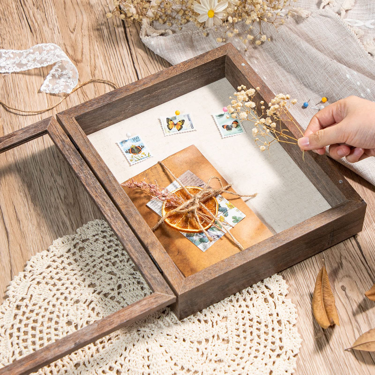 Califortree 8x10 Shadow Box Frame with Linen Back - Sturdy Memory Display Case of Flower, Pictures, Medals and More, Rustic Brown Califortree