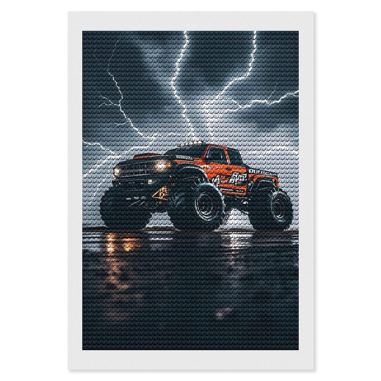 Monster Truck Black Sky Lightning Roar 5D Diamond Painting Kits for Adults Beginners DIY Diamond Art Kit Large Gem Painting Full Round Drill Diamond Dots Gem Art Crafts for Home Wall Decor Gifts 8"x12 QMNBTES