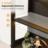 Lamtor Display Cabinet with Glass Doors - 67" Curio Cabinet with RGB LED Lights and Drawer for Collectibles, 4 Tier Glass Display Case for Living Room, Office, Black(Narrow) Lamtor