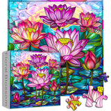 Stained Glass Puzzles for Adults 1000 Pieces, Lotus Flower Puzzle Art, Impossible Hard Challenging Puzzles for Adults, Colorful Floral Stained Glass Jigsaw Puzzle Waterlily PICKFORU