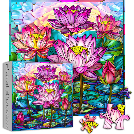Stained Glass Puzzles for Adults 1000 Pieces, Lotus Flower Puzzle Art, Impossible Hard Challenging Puzzles for Adults, Colorful Floral Stained Glass Jigsaw Puzzle Waterlily PICKFORU
