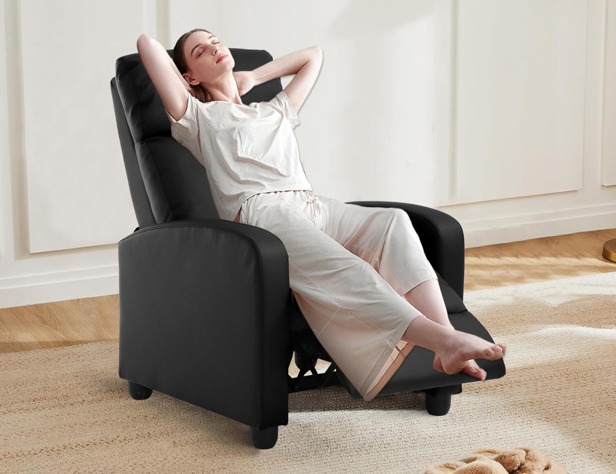 Leather Recliner Chair,Movie Theater Chairs,Single Sofa Chair Pu Leather With Footrest,Wall Hugger Recliners Chairs For Adults,Lounge Chair Indoor Recliner Chair Armchair For Living Room,Bedroom-BLACK Ckofgdsue