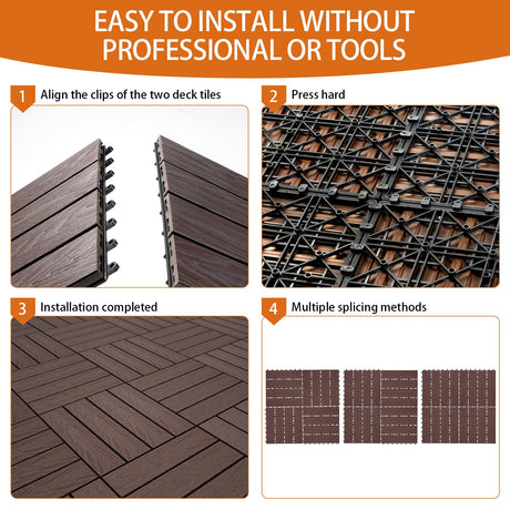 ShunHong Polymer Composite Interlocking Deck Tiles Outdoor,12x12 Composite Decking Boards for All Weather Use,Waterproof, Poolside,Balcony,Patio(9Pcs,Coffee,9 sqft) ShunHong