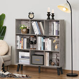 LEYAOYAO 8 Cube Bookshelf,3 Tier Bookcase with Legs,Modern Grey Mid-Century Bookshelves,Large Farmhouse Open Storage Organizer Shelf, Retro Wooden Display Book Case for Bedroom,Living Room,Office LEYAOYAO