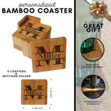 Personalized Coasters - Bamboo Coasters for Drinks with Holders - 7 Piece Set (Square) My Personal Memories