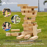 ApudArmis Giant Tumble Tower (Stack from 2Ft to Over 4.2Ft), 54 PCS Pine Wooden Stacking Timber Game with 1 Dice Set - Classic Block Giant Outdoor Game for Teens Adults Family ApudArmis