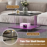 HedoAjim 24" Acrylic Coffee Table with Black Wood Tabletop, Minimalist Stylish Modern Square Center Table for Living Room,Led Living Room Table with Storage Shelf & Acrylic Frame for Small Space HedoAjim