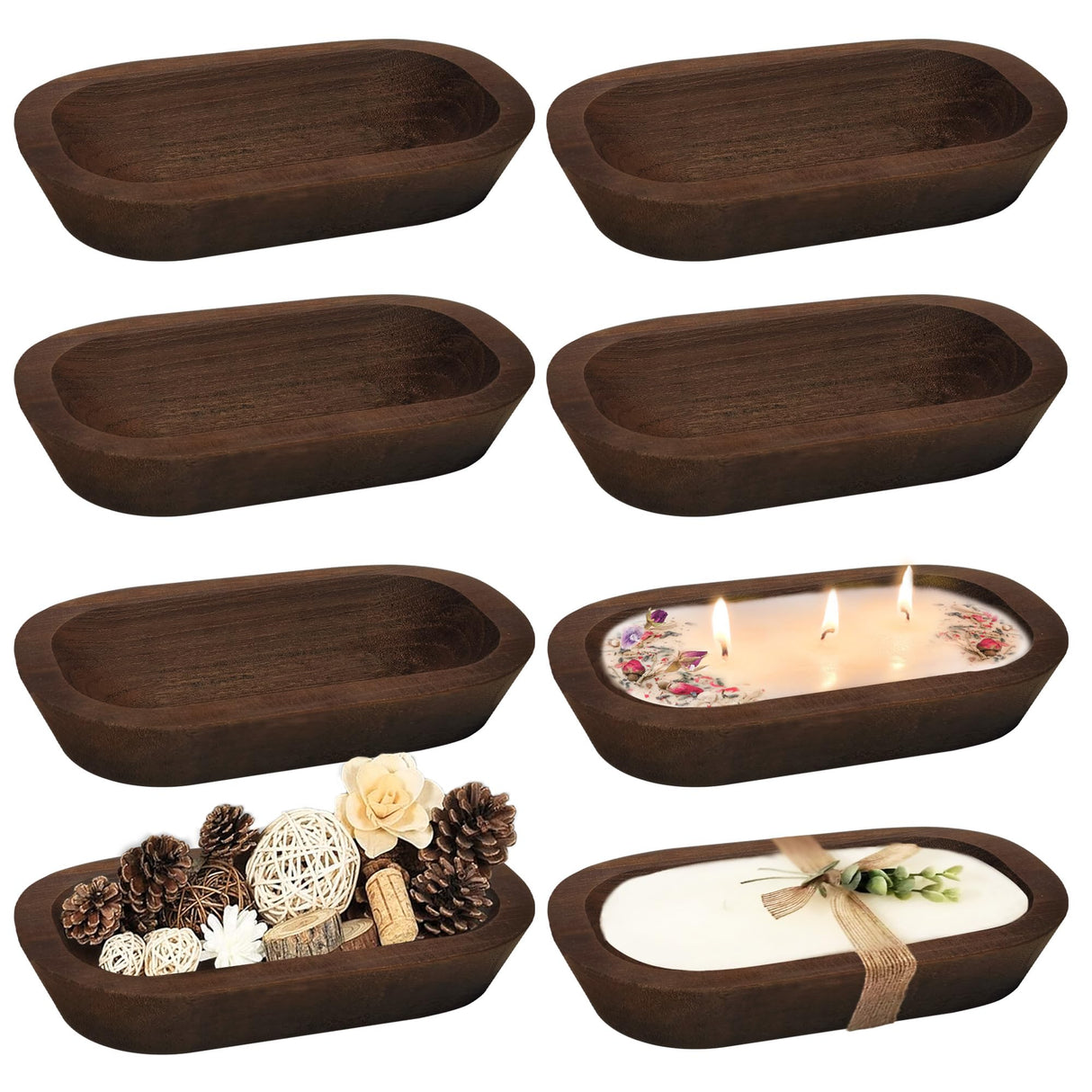 Royxen 8 Pack Wood Dough Bowl, Wooden Dough Bowls Paulownia, Rustic Bowl Vintage, Bowls for Candle (Brown, 9.7" x 6") Royxen