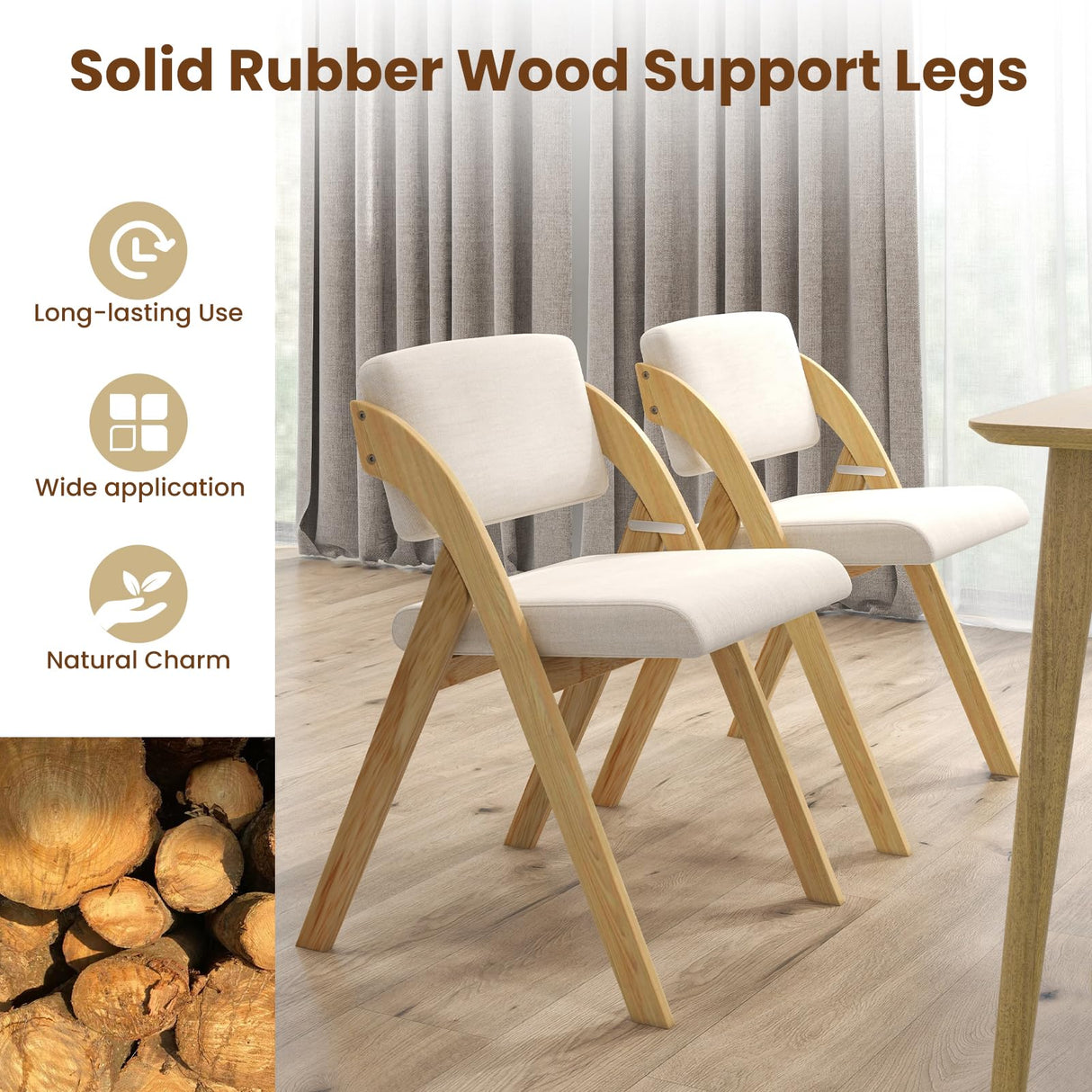 Giantex Folding Dining Chairs Set of 2, Upholstered Wooden Folding Chair 2 Pack, Portable Kitchen Chairs with Padded & Seat Backrest, Accent Chairs for Wedding Picnic Party, No Assembly, Natural Giantex